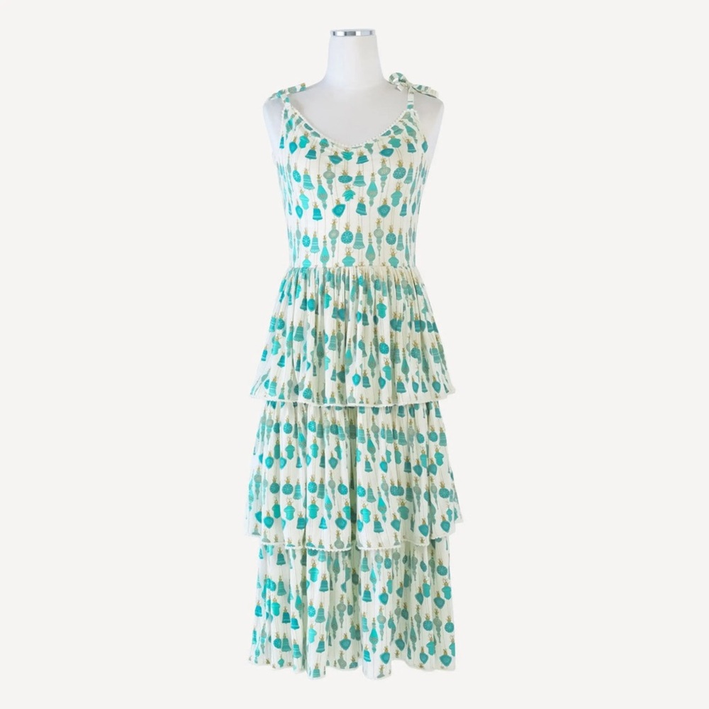 Kate Quinn | VGUC Blue Cream Tiered Holiday Summer Dress Ties Boho Whimsical
